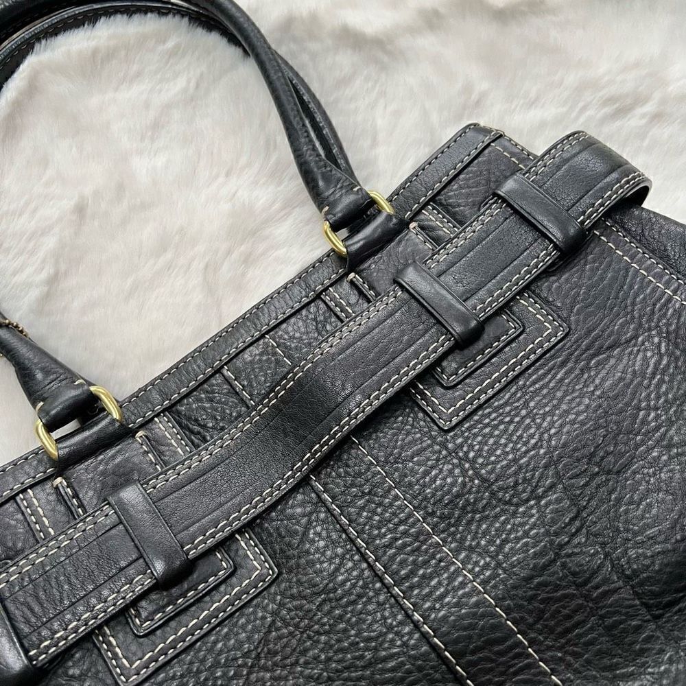 Vintage Coach Bag Y2K Black Leather Gold Hardware Top Handle Handbag Purse - Picture 9 of 11